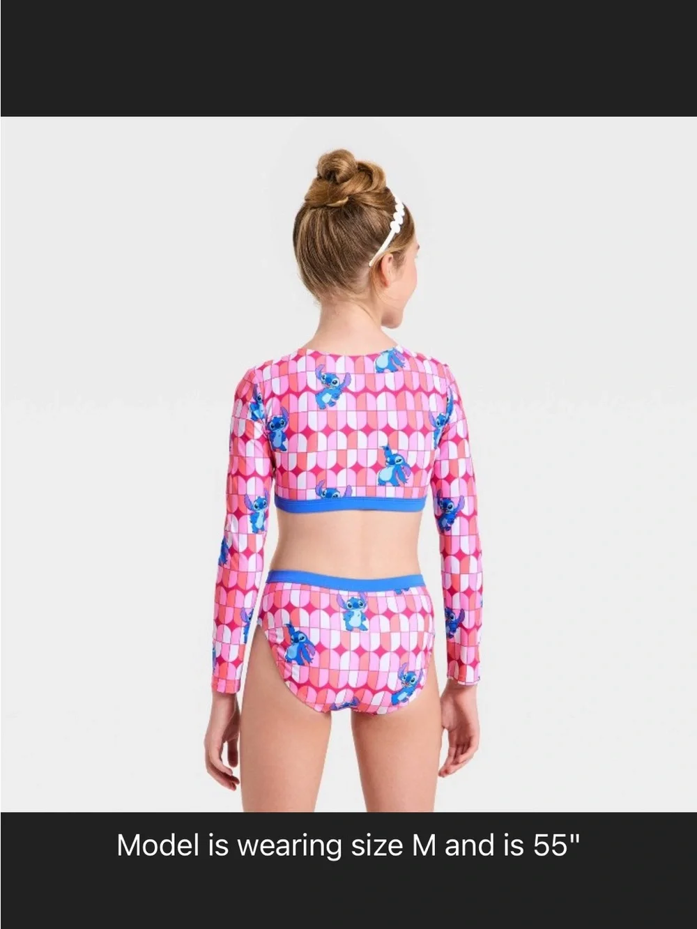 Disney Stitch Pink & Blue Floral Geometric Long-Sleeve Rash Guard Set